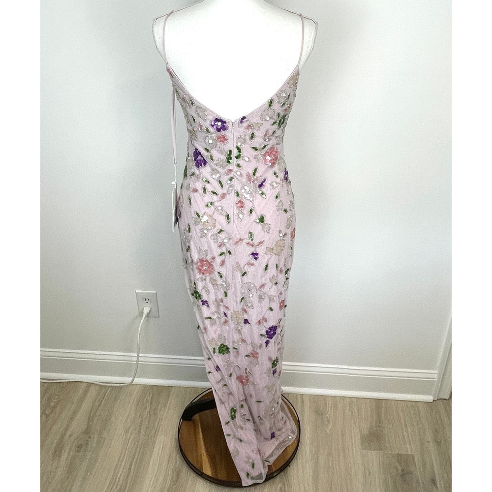 Mac Duggal Embellished Lace Sleeveless V Neck Gown Lilac Multi 10893 Size 4 New - Picture 10 of 16